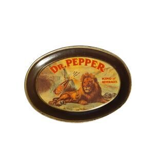 Vintage Dr. Pepper King of Beverages Small Tin Tray Lion Mascot